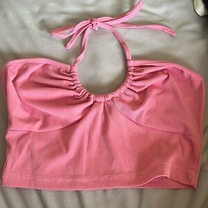 pink cropped tie halter top